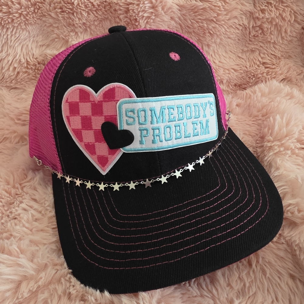 Black and Pink Heart Patch Cap
